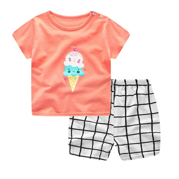 2-teiliges Set aus bedrucktem Baumwoll-T-Shirt und Shorts für Babys (Mädchen)