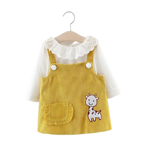 Baby Girl 2-Piece Collared Blouse and Overall Dress Set