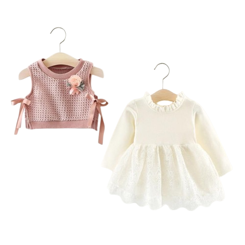 Baby Girl 2-Piece Knit Sweater Vest and Lace Dress Set
