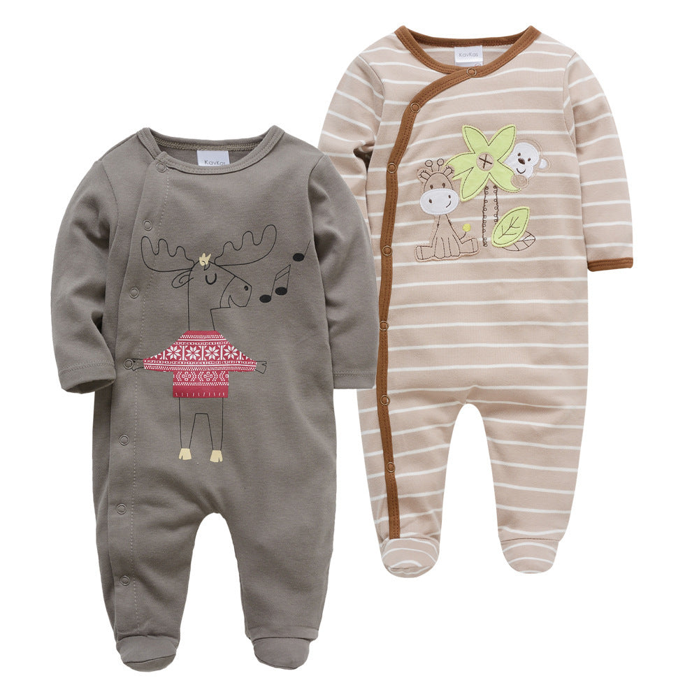 2er-Pack bedruckte Baumwoll-Jumpsuits für Babys (J)