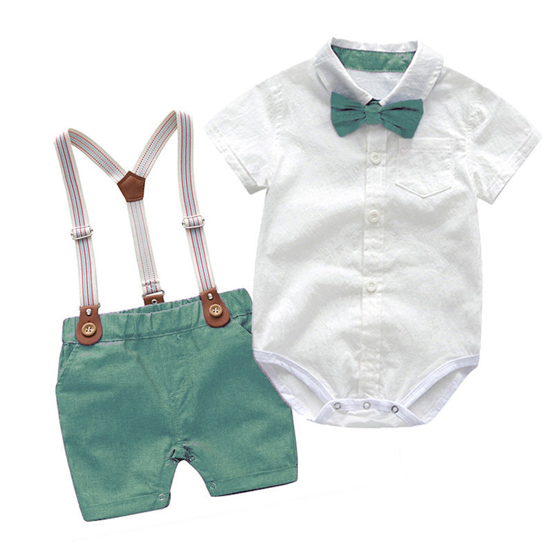 Baby Boy 2-Piece Shirt and Suspender Shorts Set