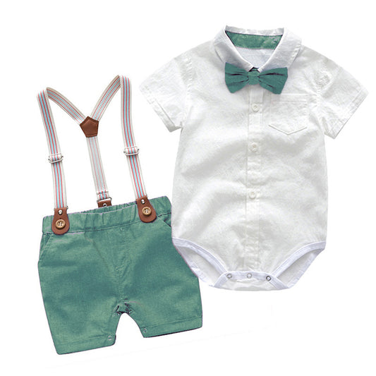 Baby Boy 2-Piece Shirt and Suspender Shorts Set