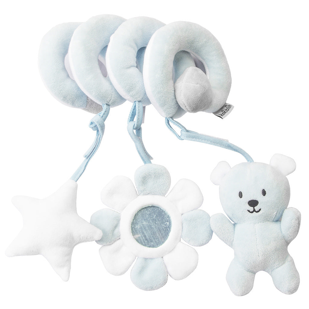 Baby rattle with teddy bear and flower design on a white background