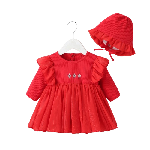 Baby Girl 2-Piece Bodysuit Dress and Hat Set