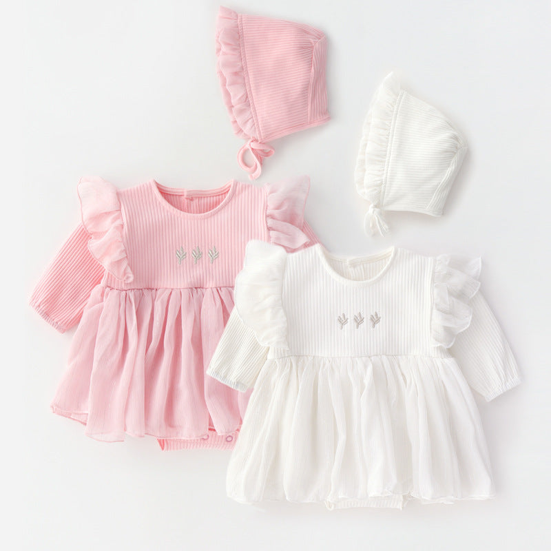 Baby Girl 2-Piece Bodysuit Dress and Hat Set