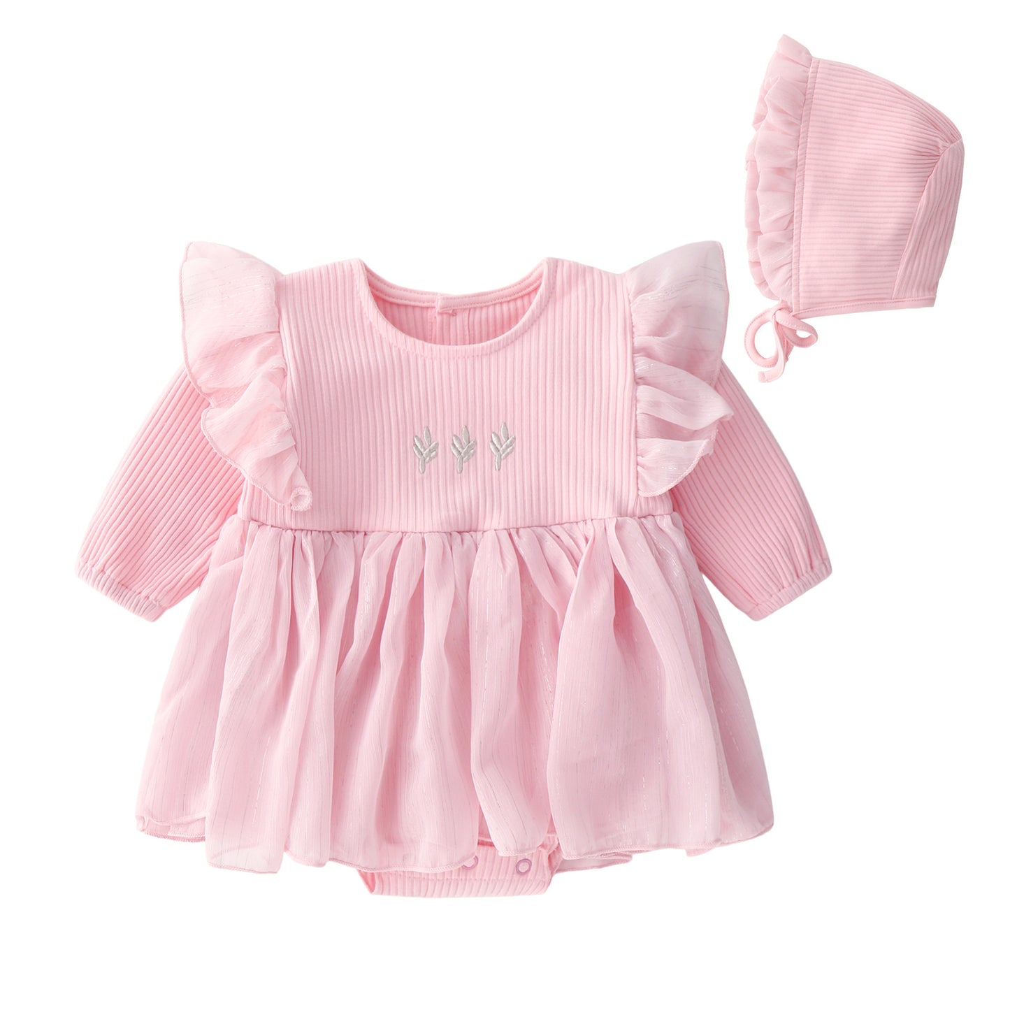 Baby Girl 2-Piece Bodysuit Dress and Hat Set