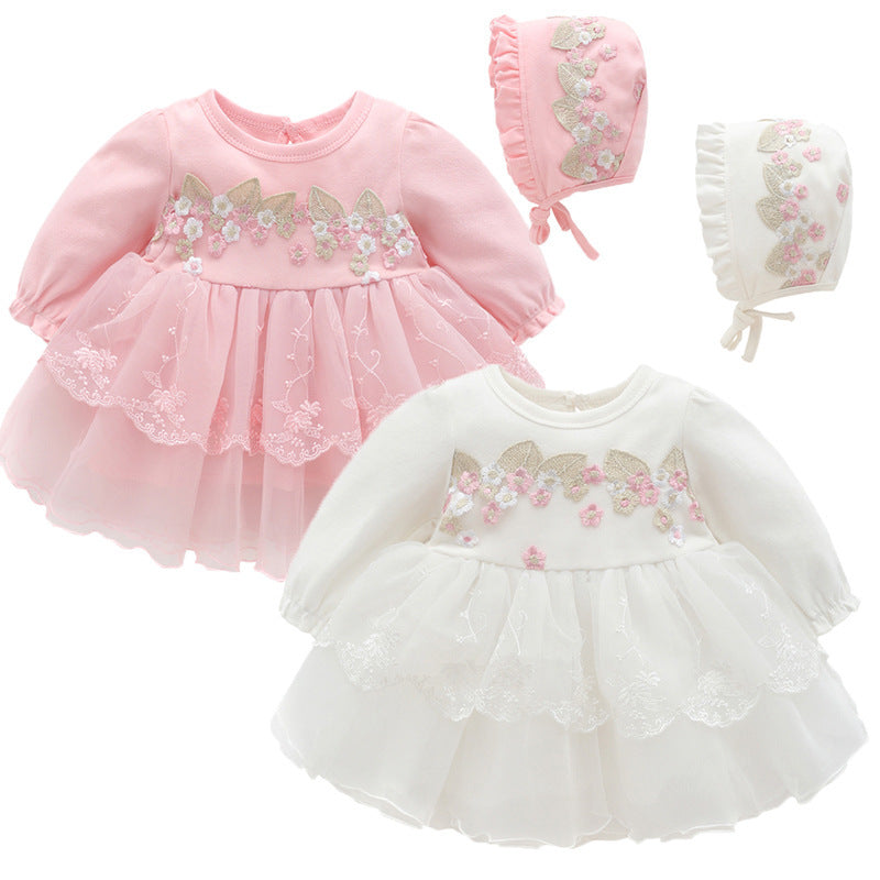 Baby Girl 2-Piece Floral Embroidered Tulle Dress and Hat Set