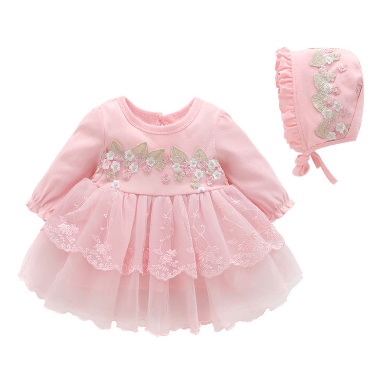 Baby Girl 2-Piece Floral Embroidered Tulle Dress and Hat Set