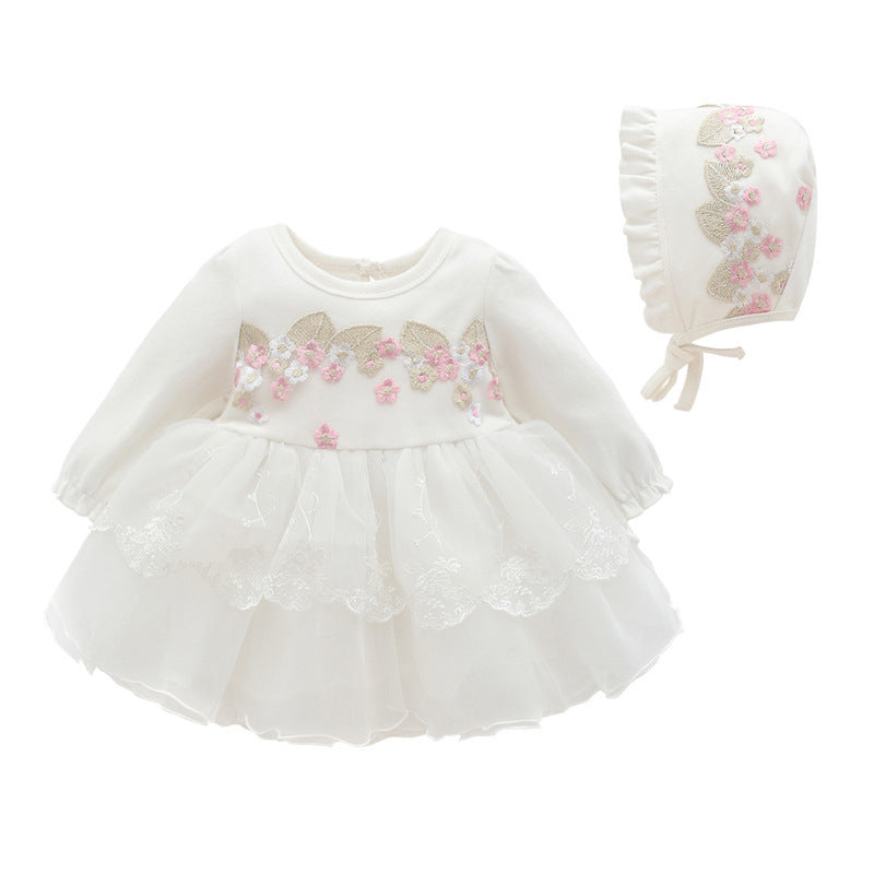 Baby Girl 2-Piece Floral Embroidered Tulle Dress and Hat Set