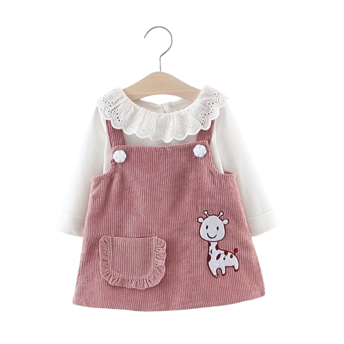 Baby Girl 2-Piece Collared Blouse and Overall Dress Set