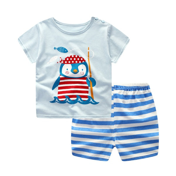 2-teiliges Set aus bedrucktem Baumwoll-T-Shirt und Shorts für Babys (J)