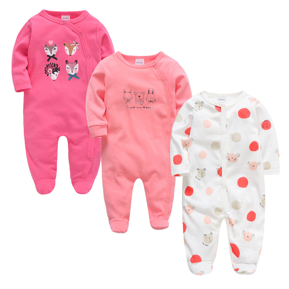 3-Pack Baby Girl Printed Cotton Jumpsuits