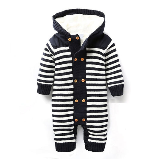 Baby Boy Fleece-Lined Hooded Knit Jumpsuit