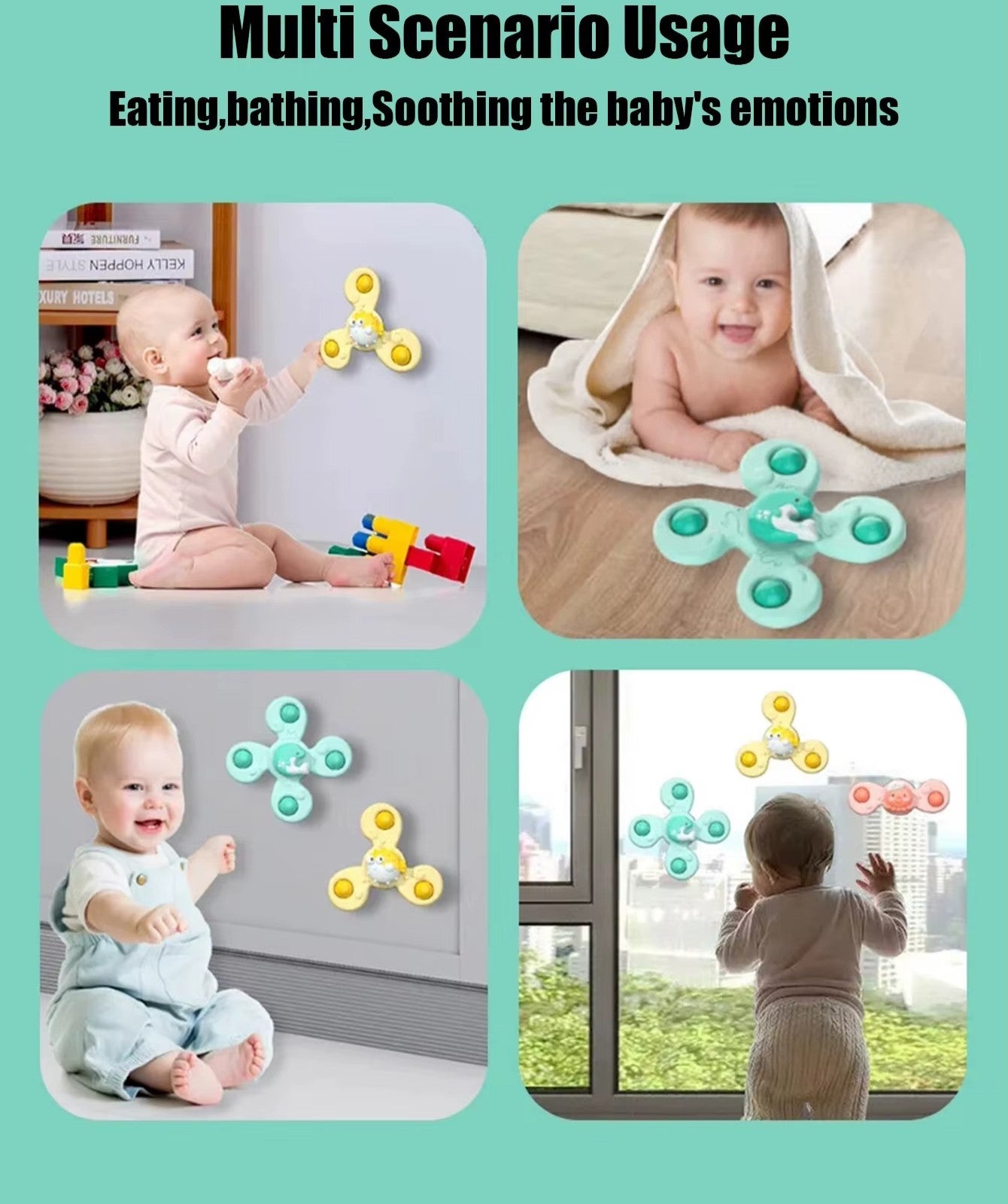 Paquete de 3 juguetes de baño giratorios con ventosa