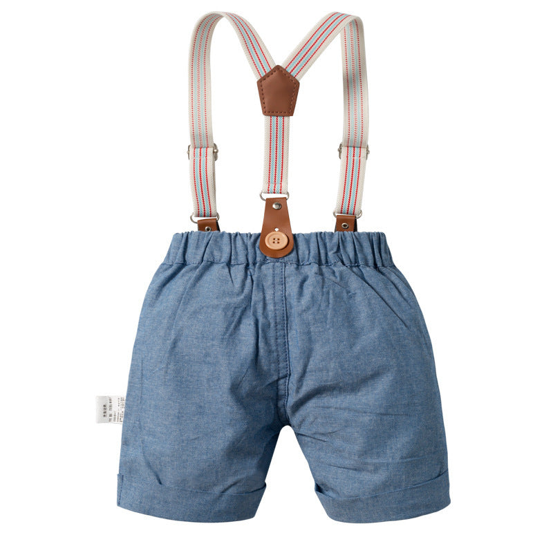 Baby Boy 2-Piece Shirt and Suspender Shorts Set