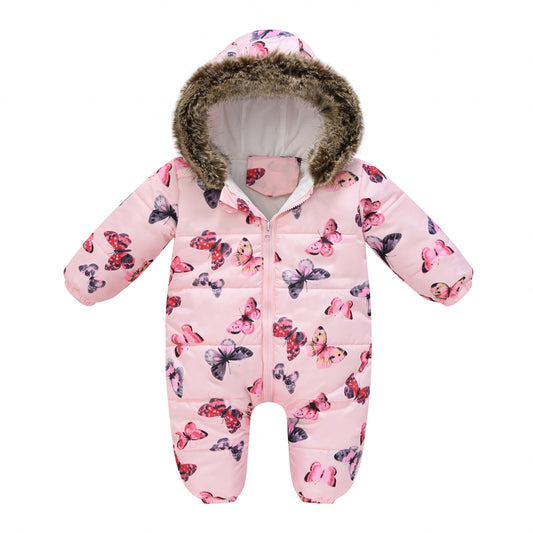 Baby Girl Fleece-Lined Hooded Snowsuit