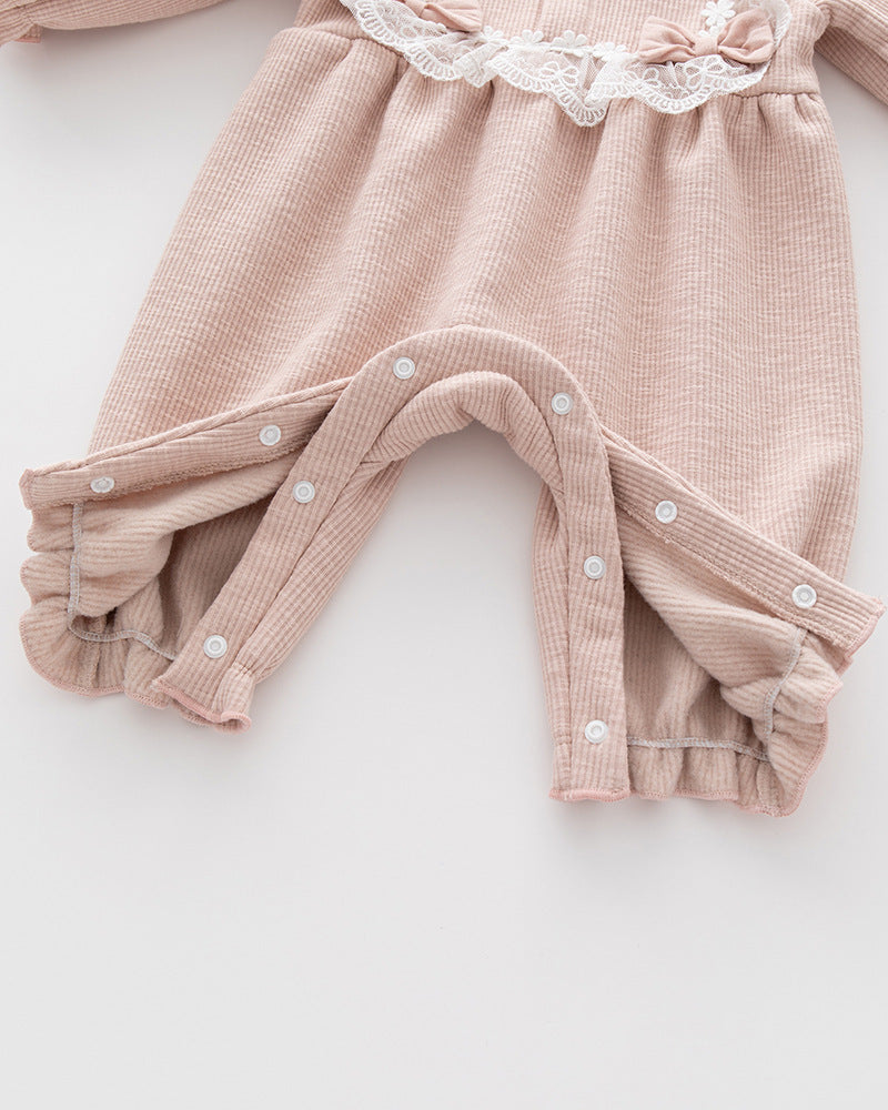 Baby-Set mit Spitzenoverall und Mütze mit Fleecefutter für Mädchen