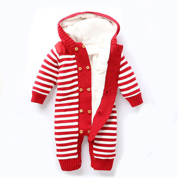 Baby Boy Fleece-Lined Hooded Knit Jumpsuit