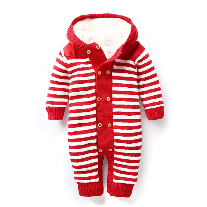 Baby Boy Fleece-Lined Hooded Knit Jumpsuit