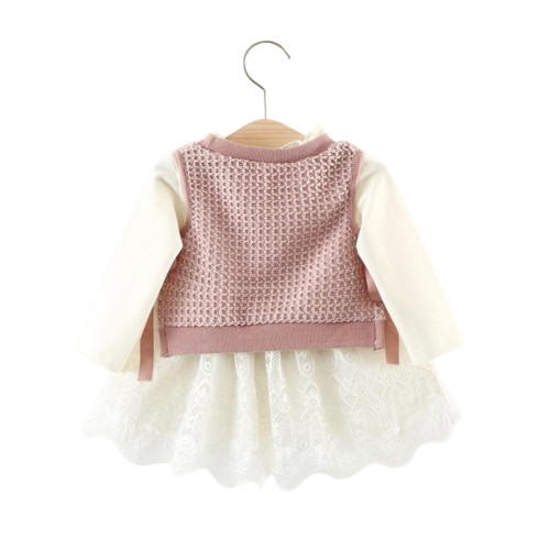 Baby Girl 2-Piece Knit Sweater Vest and Lace Dress Set