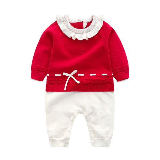 Baby Girl Knit Jumpsuit with Ruffle Collar