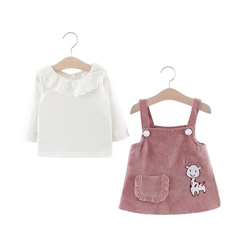 Baby Girl 2-Piece Collared Blouse and Overall Dress Set