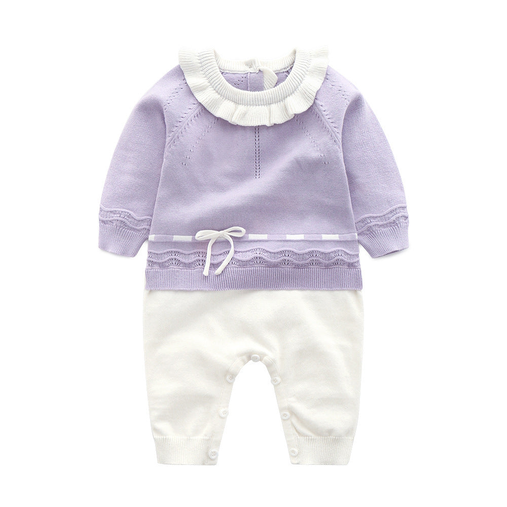 Baby Girl Knit Jumpsuit with Ruffle Collar