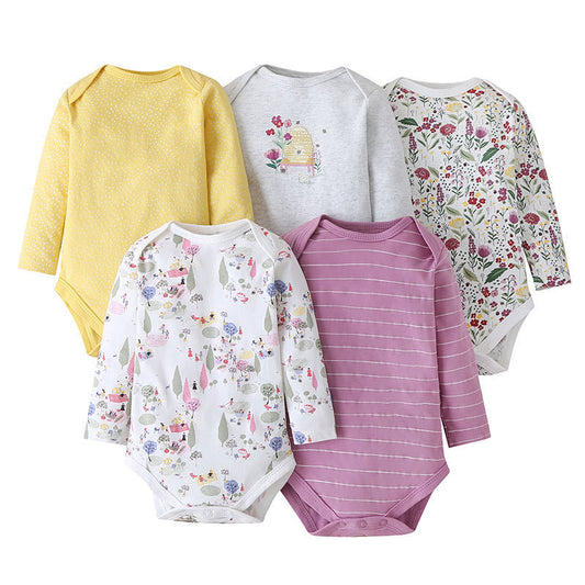 Baby Girl 5-Pack Cotton Long Sleeve Bodysuits