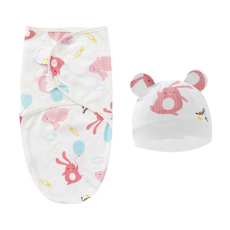 Baby Girl 2-Piece Swaddle Wrap and Hat Set