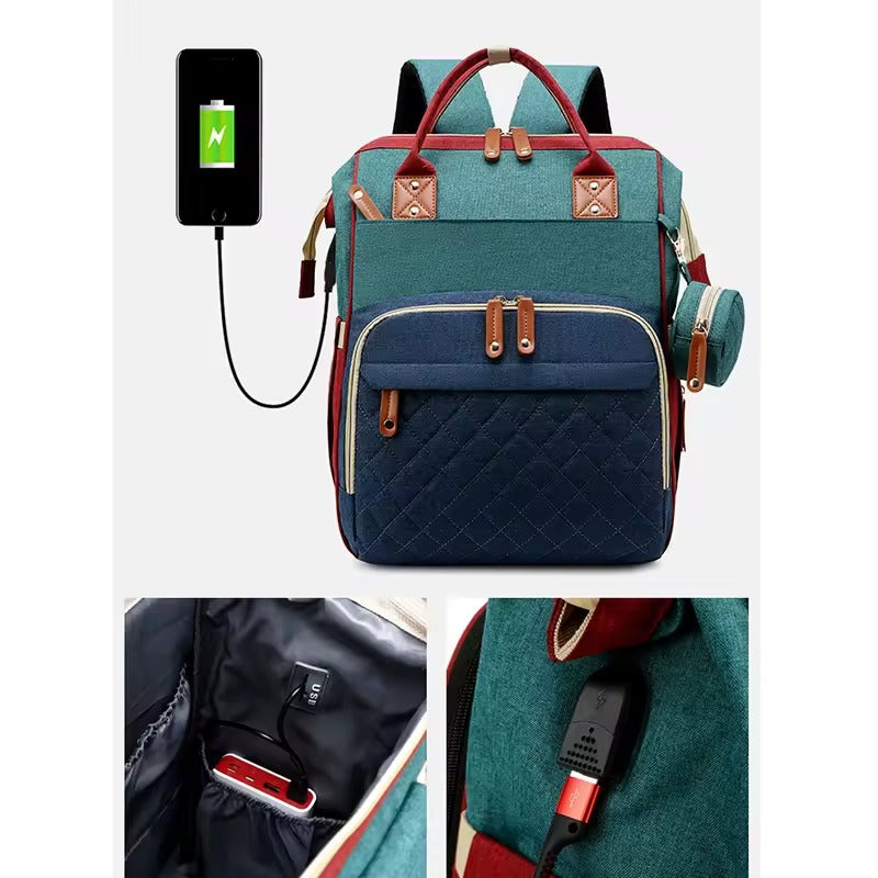 Diaper Bag with Foldable Baby Crib