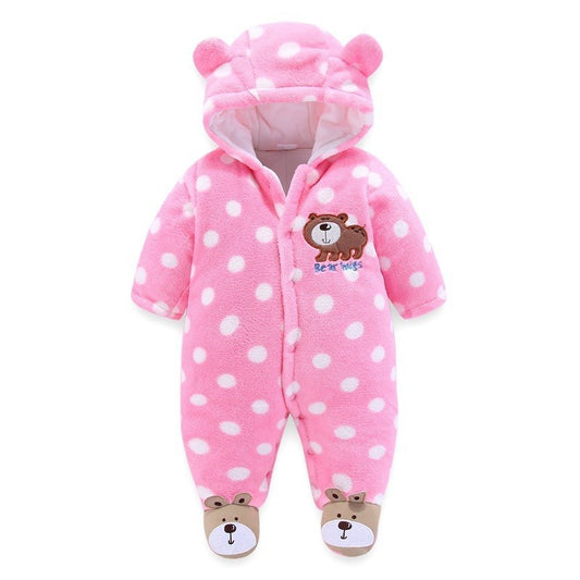 Baby Girl Polka Dot Hooded Fleece Bunting