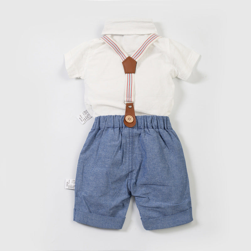 Baby Boy 2-Piece Shirt and Suspender Shorts Set