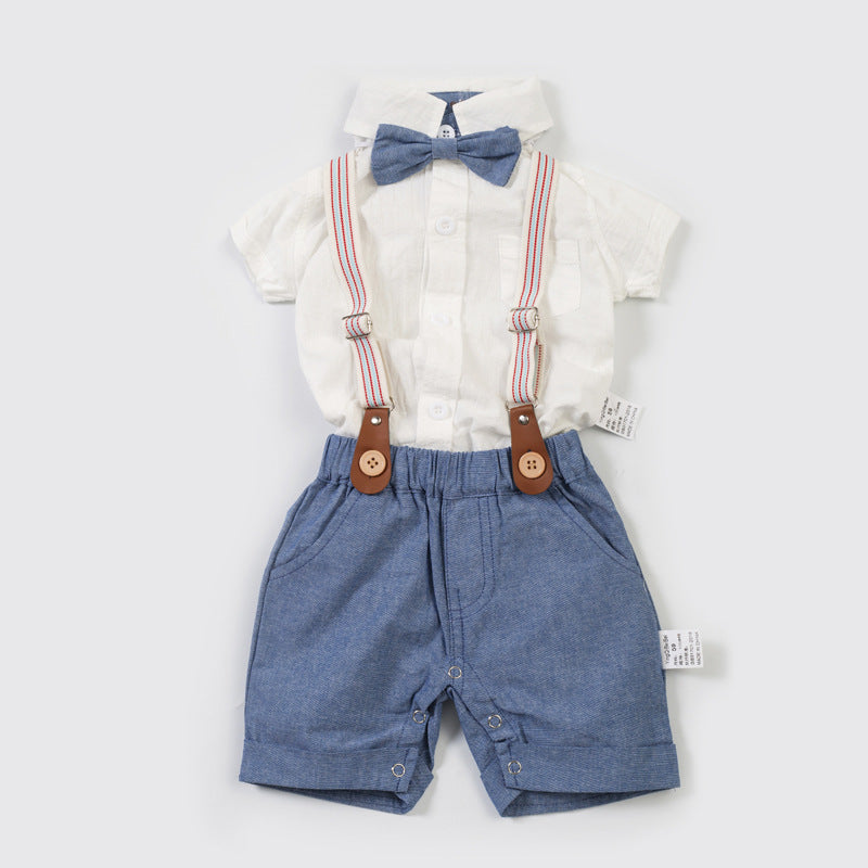 Baby Boy 2-Piece Shirt and Suspender Shorts Set