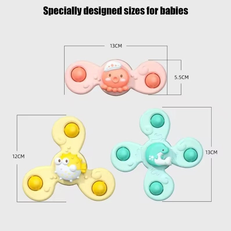 Paquete de 3 juguetes de baño giratorios con ventosa