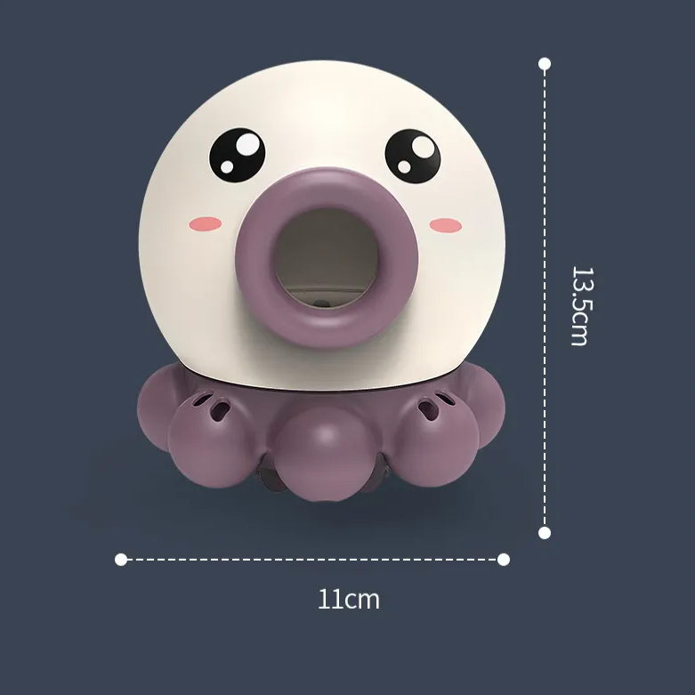 Cute octopus-shaped toy with dimensions on a dark background