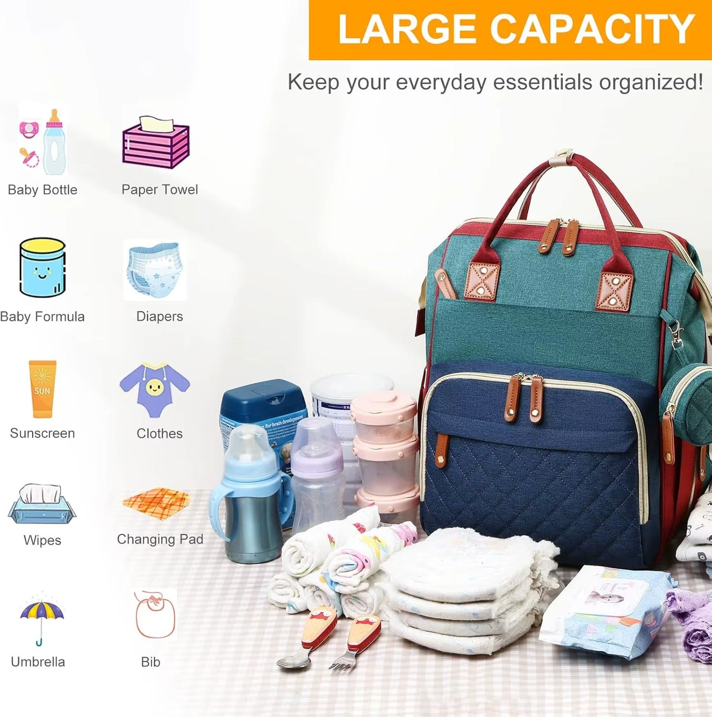 Diaper Bag with Foldable Baby Crib