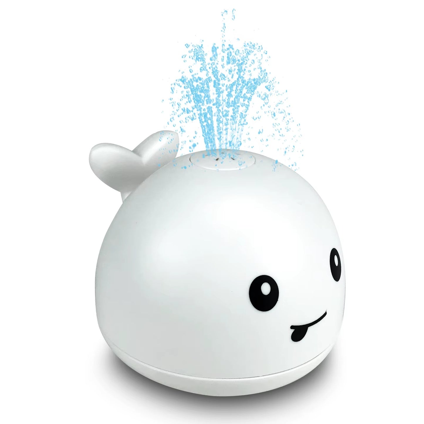 White whale-shaped toy with a smiling face on a white background