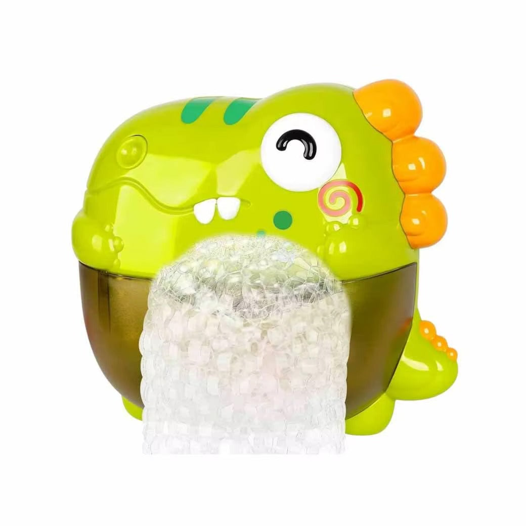 Toy dinosaur with white bubbles on a white background