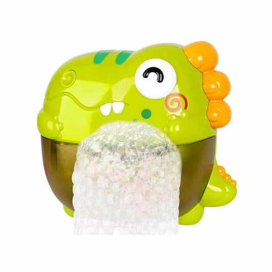 Toy dinosaur with white bubbles on a white background