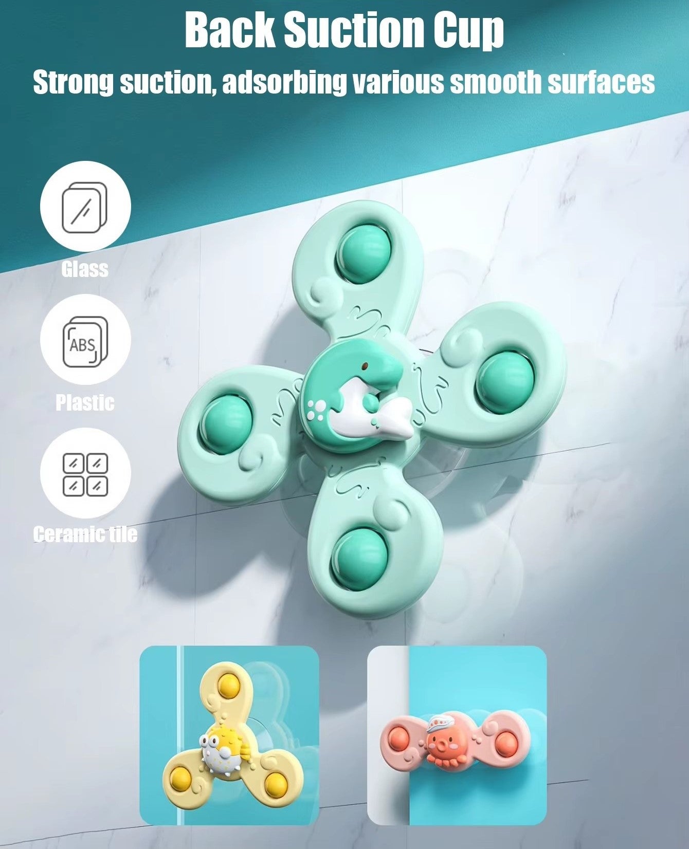 Paquete de 3 juguetes de baño giratorios con ventosa