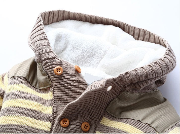 Baby Boy Fleece-Lined Hooded Knit Jumpsuit