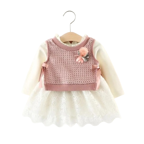 Baby Girl 2-Piece Knit Sweater Vest and Lace Dress Set